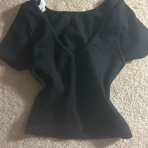 Aeropostale Black Ribbed Short Sleeve v-neck Top